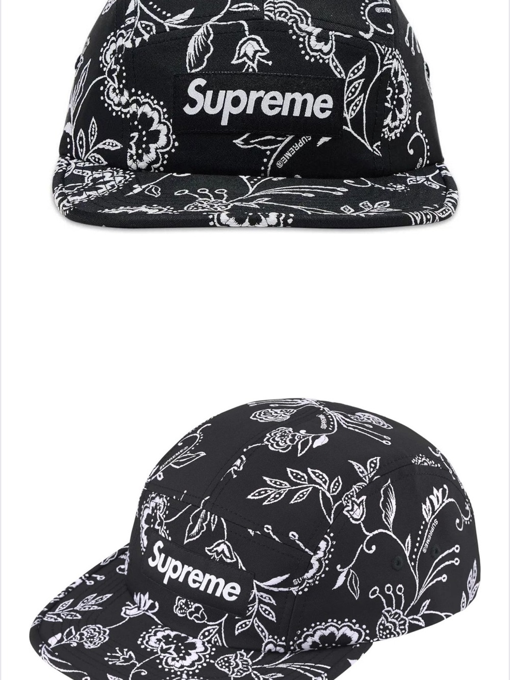Supreme Kids Black & White Bandana Floral 5-Panel Cap